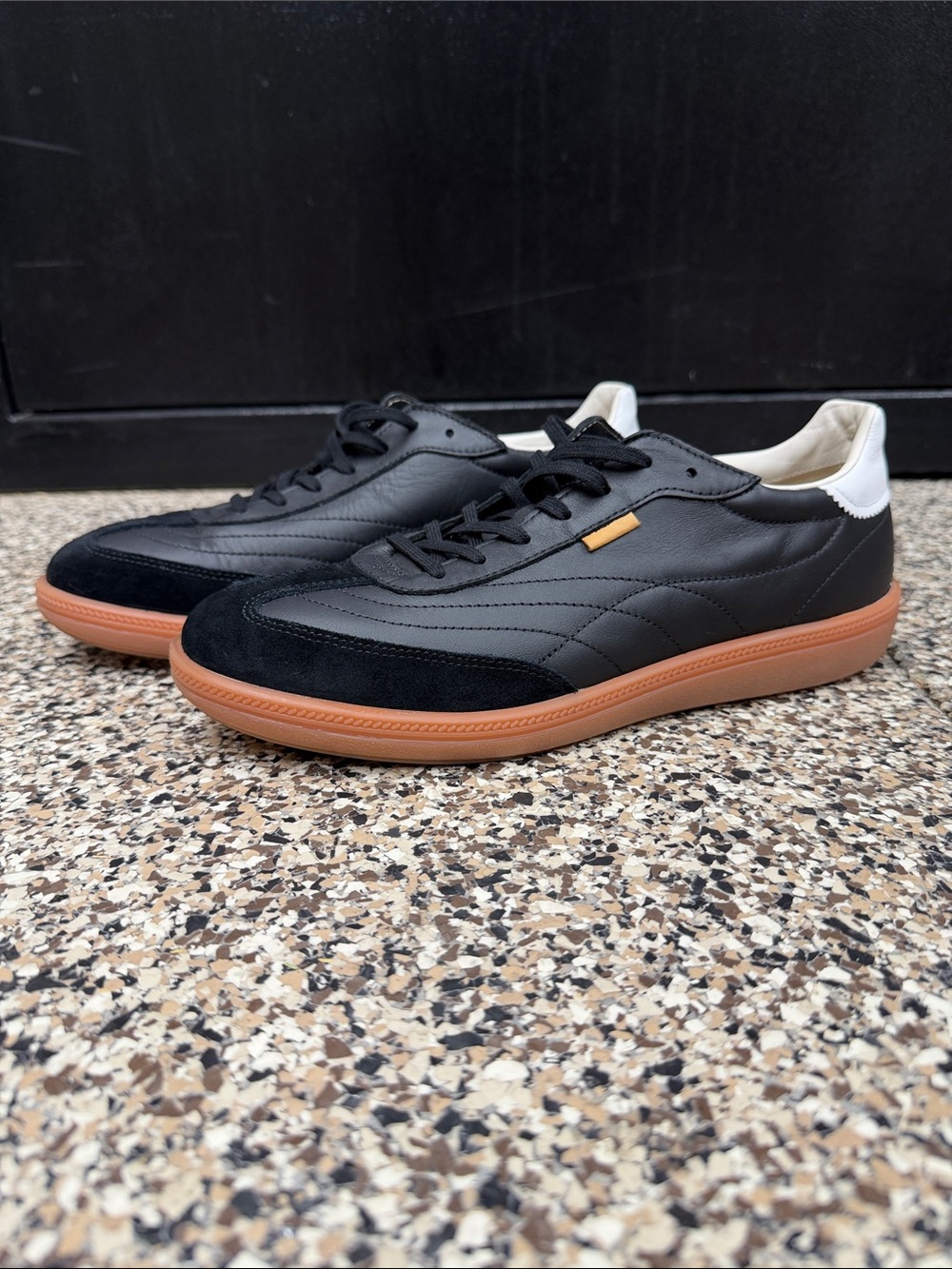 Ecco Men's Black Leather Sneakers with Gum Sole and White Heel Brand New